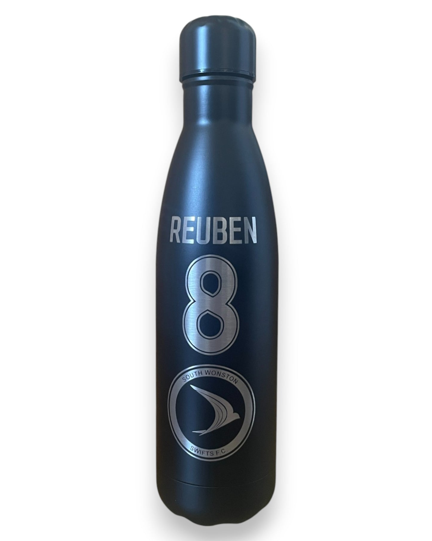 Personalised insulated water bottle with player name and number club crest