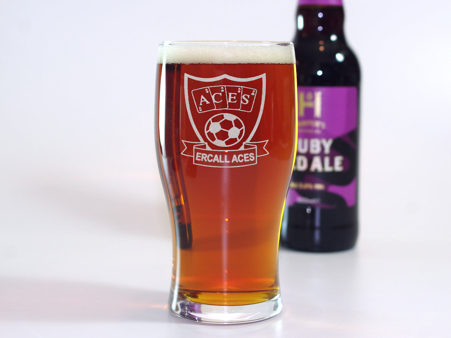Coach thank you gift. Pint glass personalised with name club badge and message
