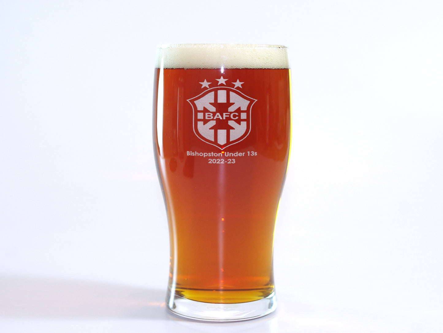 Coach thank you gift. Pint glass personalised with name club badge and message