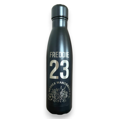 Personalised  insulated water bottle with player name and number club crest